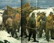redningsbaden fores gennem klitterne Michael Ancher